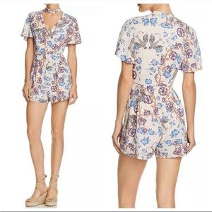 En Creme Choker V-Neck Floral Printed Romper Pink Size Small